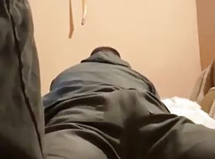 Horny guy fucks the bed and moans! Damn pillow! I cum without using my hands
