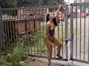 Easy bimbos getting naked and touching themselved in public