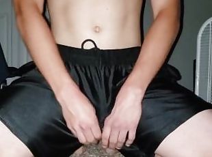 Shirtless twink cums in adidas dazzle shorts