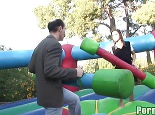 Rough sex with an olf guy in an inflatable game for mia