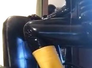 Full rubber gimp drools and wanks
