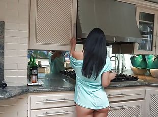 Cindy Starfall is ready to have sex in the kitchen for the first time