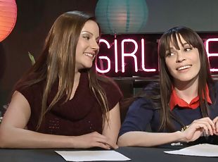 Interviewing a fantastic looking lesbian babe on TV