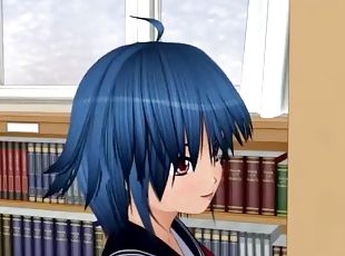 Blue haired maiden gets fucked in the library