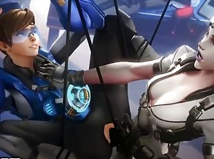 Hot ass tracer from overwatch gets doggystyle and blowjob
