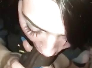 Cute white girl deepthroats long cock