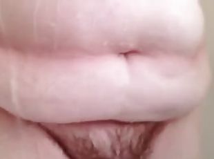 Nasty bbw soaping her big titts & hairy pussy.