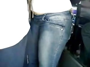 Homemade video with a girl touching big dick on a bus