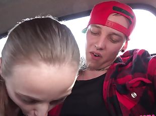 A teenager gets a blowjob and fucks a horny female taxi driver