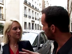 Hot blonde french babe picked up from street for her first anal video tape
