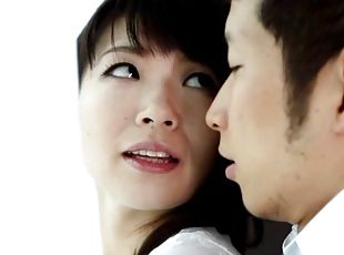 Accepting Asian damsel awarding her guy stunning blowjob before getting her hairy pussy rammed hardcore