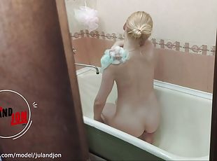 bañando, masturbación, amateur, anal, cámara, voyeur, rubia
