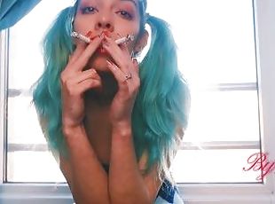 Smoking fetish SFW with a shy tinny girls .CLOSE UP 4k