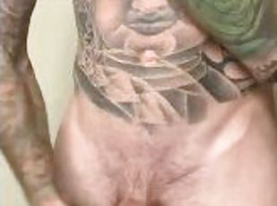 Tattooed Guy With Big White Dick Jerks Off with Cum Shot