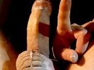 masturbação, tiro-ao-alvo, pénis-grande, dedos, gozando, ejaculação, esperma, branco, pénis