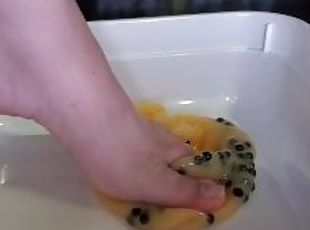 Mango Boba Tea Slime (feet squishing ASMR)