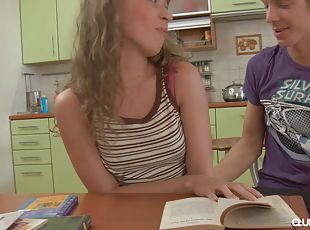 This study session ends with her tutor's cock deep inside her
