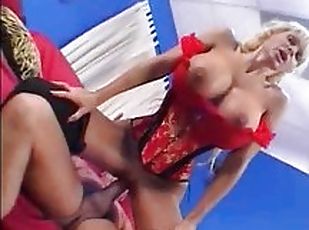 Busty blonde slut straddles his dick and rides him