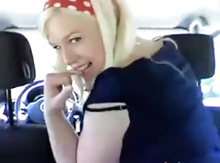 Sexy blonde from Norway masturbating in her car