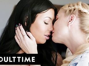 ADULT TIME - Shy Lesbian Serene Siren Loses Lesbian Virginity To Best Friend's Stepmom Holly Day!