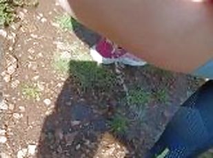my milf friend takes a good piss while walking in the woods - ita amateur