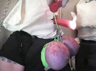Big titty girl in bondage takes wax  pain