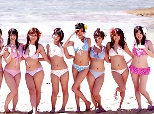 ulkotiloissa, japanilainen, joukkopano, ryhmäseksi, ranta, bikini