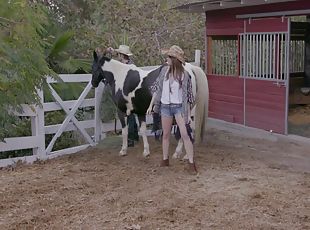 Cute Alison Rey spreads her legs in a barn for a great fuck
