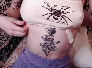 bradavičke, orgazem, suha, žena, naravno, solo, tattoo
