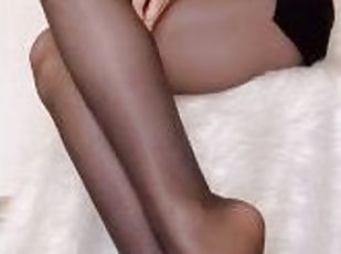 Blonde Asian whore with heels and stockings show her sexy feet and teasing you to fuck her asshole