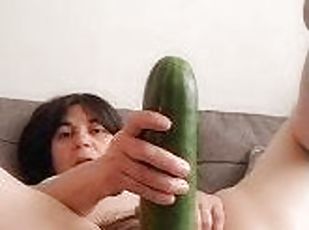 wife eating a giant cucumber, how delicious