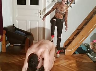 Sexy Domina In Ass Kicking Humiliate Slave In High Heels Pt2