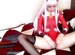 Zero two masturbating her pussy while her darling is not around