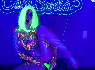 Bodypainted Babe Relishing Solo Play