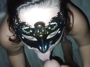Cum on the face of a baby in a mask