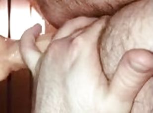 Bisexual man with big ass backs up onto thick 10 inch dildo and fucks himself good