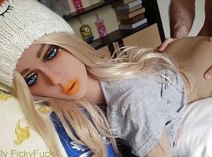 Realdoll fuck (height 135 cm) Annabelle 11. Amature Home Video Gripping lips pussy Creampie Blond
