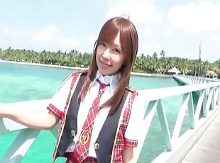 Asian teen models schoolgirl outfit outdoors