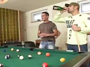 Group sex on a pool table with slutty babes
