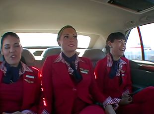 Three sexy girls in uniform get their asses fucked