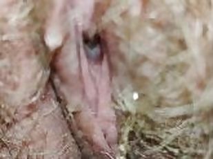 Juicy vagina hides among the curly hair and pisses on your face. In the end you can lick every drop