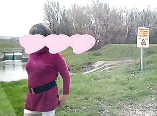 exhib flashing for voyeur in nature outdoor