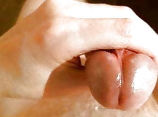 Close up big hard cock big mushroom head pee hole pre cum