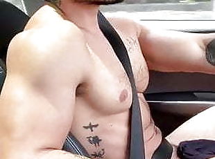 Naked handsome in the car