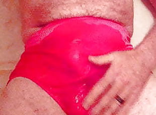 Pissing in pink shadowline panties.