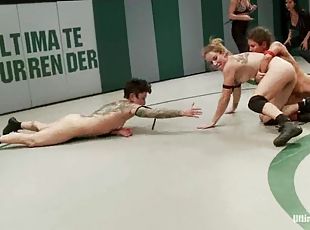 Nasty chicks show their wrestling skills and finger pussies