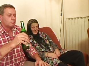 Granny masturbates as a teen chick fucks her husband