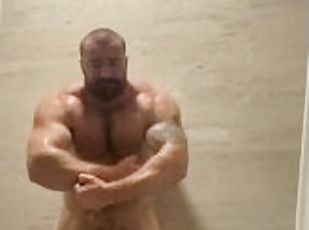 Thick Dick Bodybuilder Hard & Oozing In Shower Hot Hairy Beefy Alpha Musclebear Cocky Show Off Flex