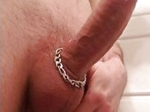 Stroking cock with ropes of cum