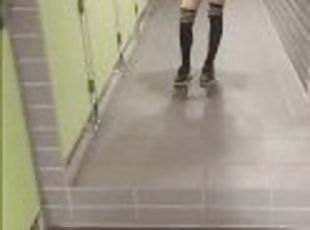 Sissy goes to ladies' room for the first time